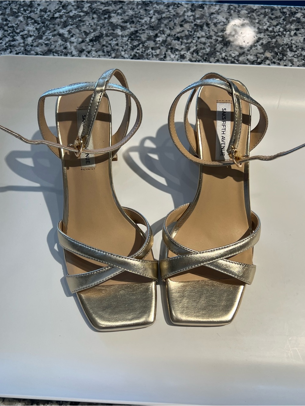 Saks Fifth Avenue Metallic Gold Strappy Ankle-Wrap Heels